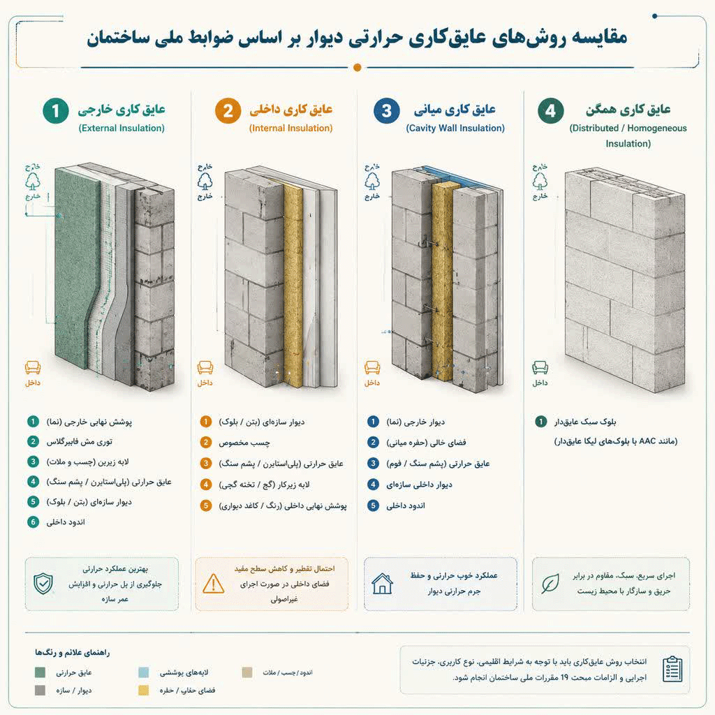 دسته‌بندی روش‌های عایق‌کاری حرارتی دیوارها