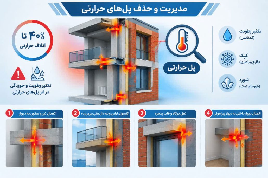 گام چهارم: مدیریت و حذف پلهای حرارتی (Thermal Bridges)