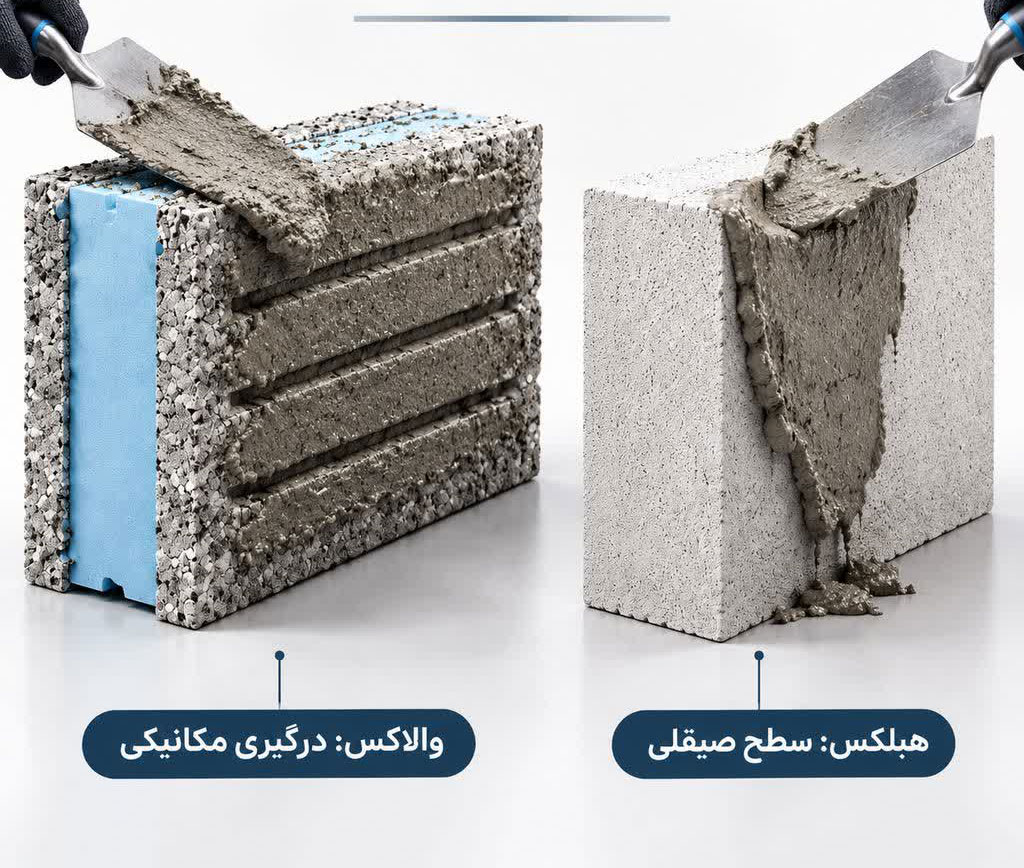 مقایسه چسبندگی با اندود سیمانی و گچی بلوک والاکس و هبلکس