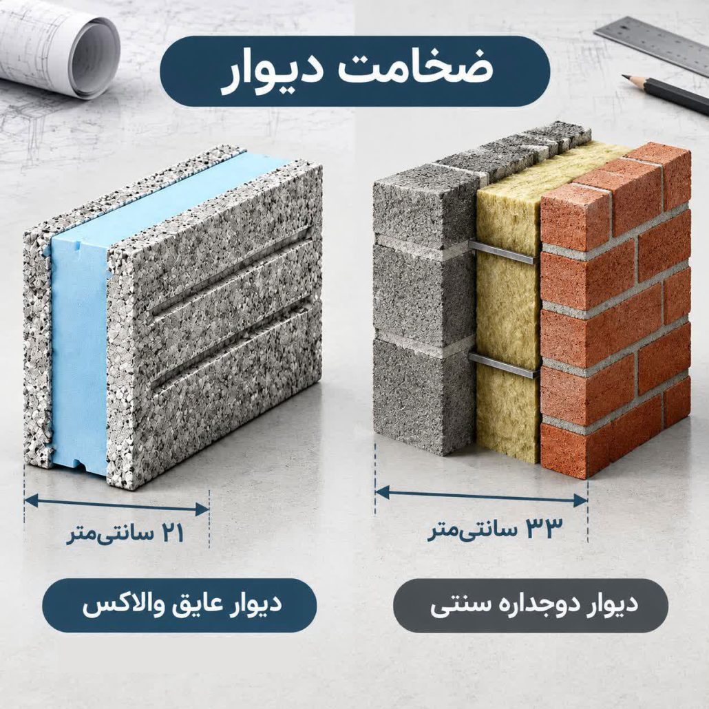 مقایسه ضخامت دیوار والاکس و دو جداره